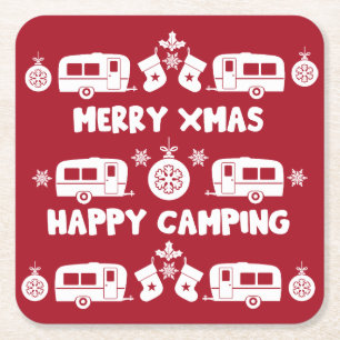 Caravan Happy Kerstmis Camping Kartonnen Onderzetters