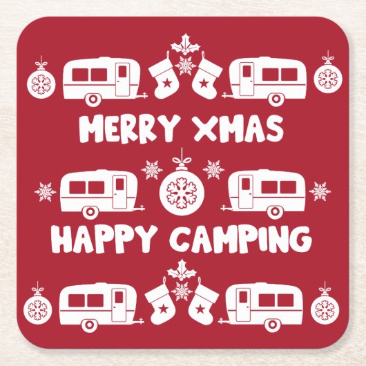 Caravan Happy Kerstmis Camping Kartonnen Onderzetters (Voorkant)