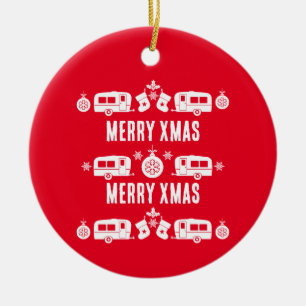 Caravan Happy Kerstmis Camping Keramisch Ornament