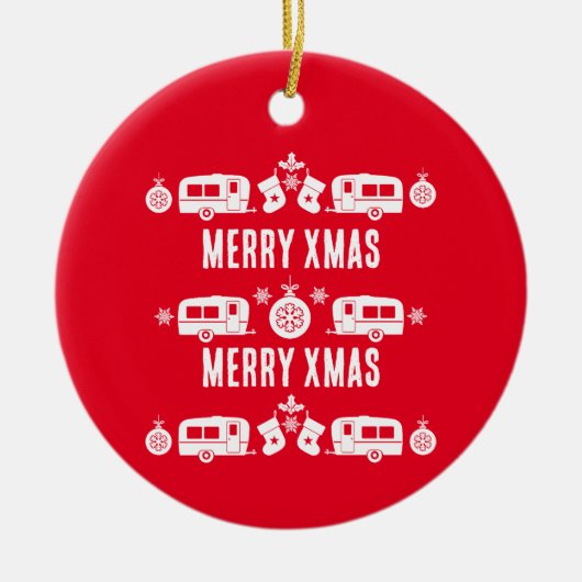 Caravan Happy Kerstmis Camping Keramisch Ornament (Voorkant)