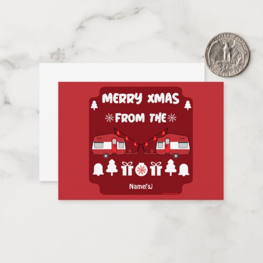 Caravan Happy Kerstmis Camping Notitiekaartje (Voorkant / Achterkant in situ)