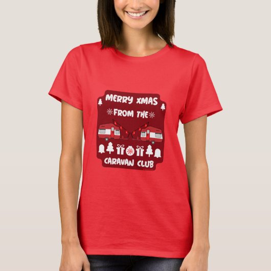 Caravan Happy Kerstmis Camping T-Shirt (Voorkant)