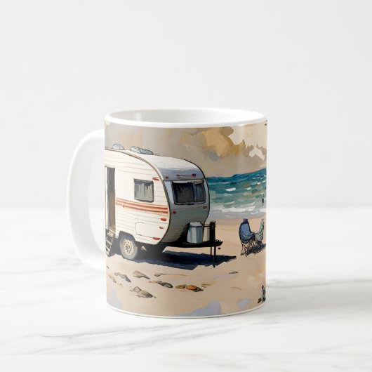 Caravan op het strand koffiemok (Voorkant links)