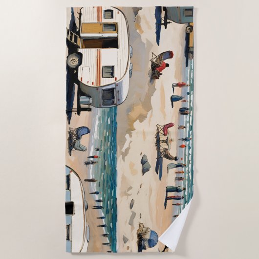 Caravan op het strand strandlaken (Voorkant)