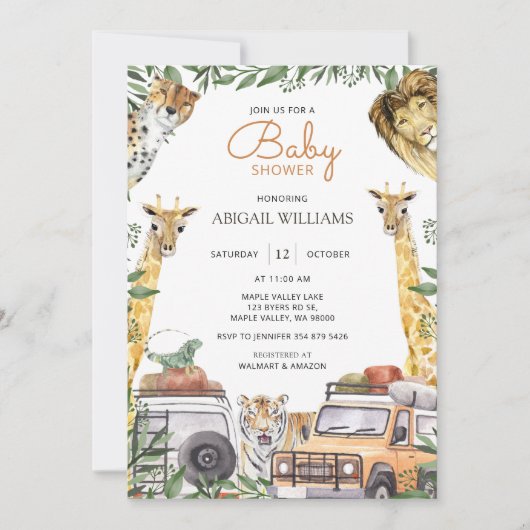 Caravan Wild Safari Animals Baby shower Kaart (Voorkant)