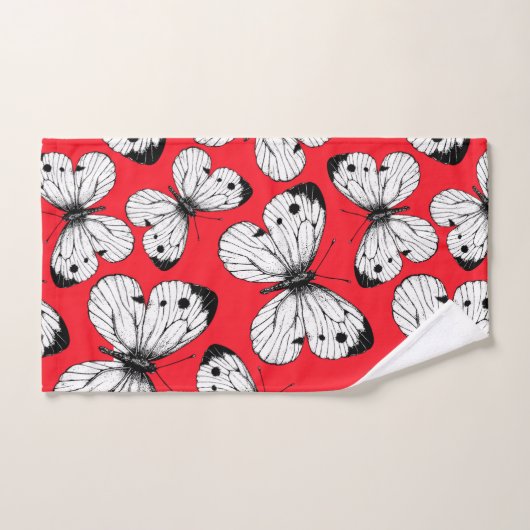 Carbisch vlinderpatroon op rood bad handdoek (Handdoek)