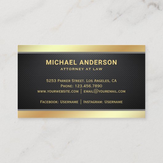 Carbon Fiber Gold Justice Scale advocaat Visitekaartje (Achterkant)