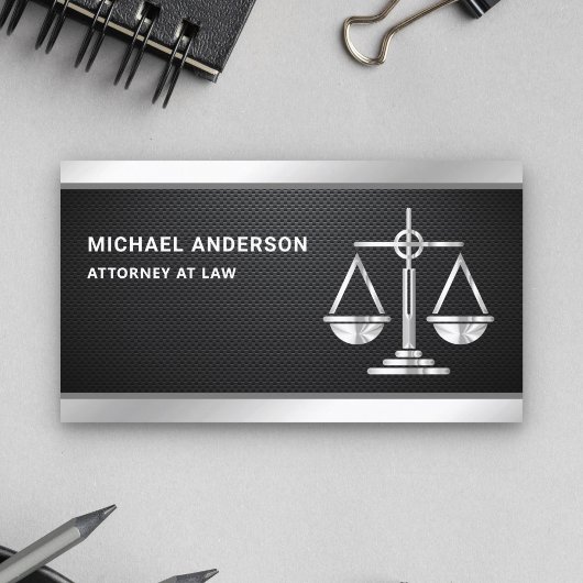 Carbon Fiber Silver Justice Scale Lawyer Attorney Visitekaartje