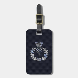 Carbon Fibre Print Silver Scottish Thistle Bagagelabel