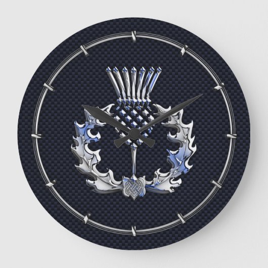 Carbon Fibre Print Silver Scottish Thistle Grote Klok (Voorkant)