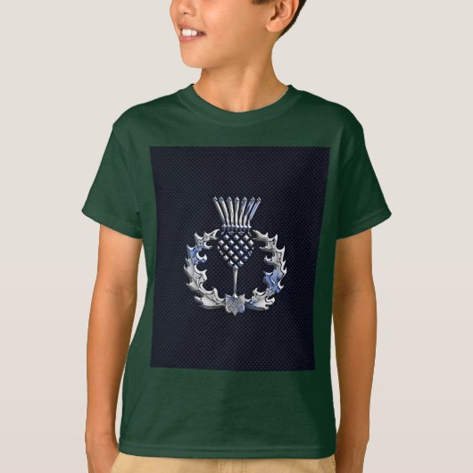 Carbon Fibre Print Silver Scottish Thistle T-shirt (Voorkant)