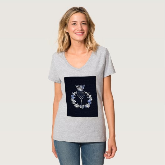 Carbon Fibre Print Silver Scottish Thistle T-shirt (Voorkant volledig)