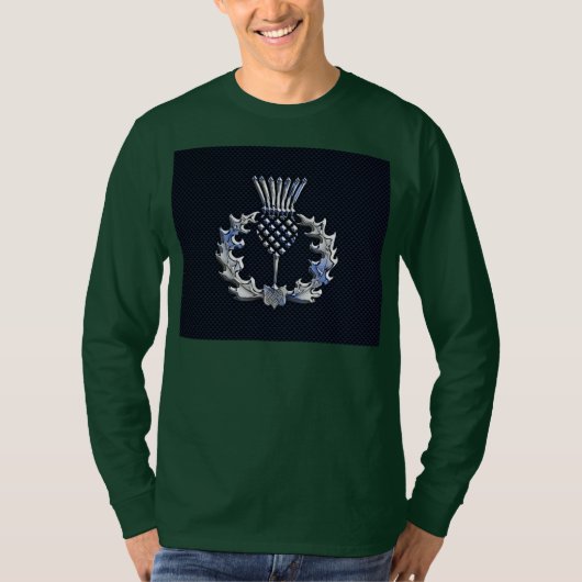 Carbon Fibre Print Silver Scottish Thistle T-shirt (Voorkant)