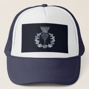 Carbon Fibre Print Silver Scottish Thistle Trucker Pet