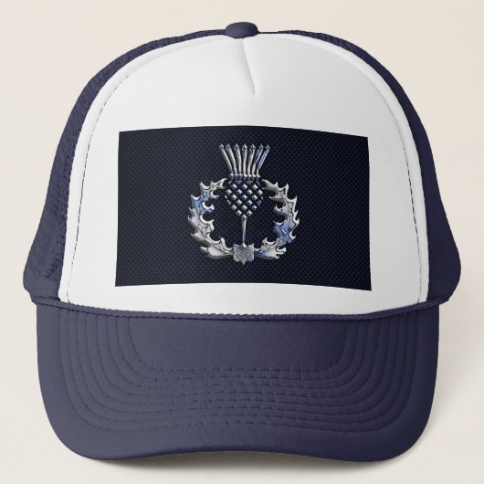 Carbon Fibre Print Silver Scottish Thistle Trucker Pet (Voorkant)