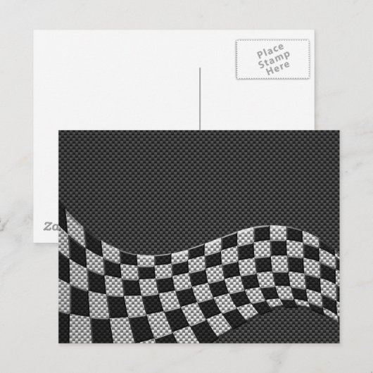 Carbon Fibre Style Racing Flag Checkers Wave Print Briefkaart (Voorkant / Achterkant)