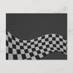 Carbon Fibre Style Racing Flag Checkers Wave Print Briefkaart
