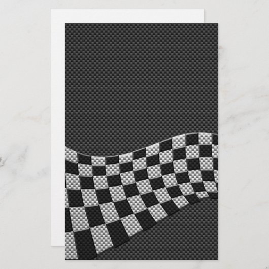Carbon Fibre Style Racing Flag Checkers Wave Print Briefpapier (Voorkant / Achterkant)