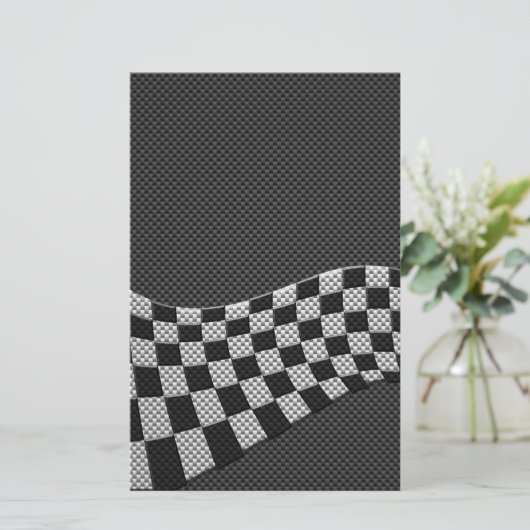 Carbon Fibre Style Racing Flag Checkers Wave Print Briefpapier (Staand voorkant)