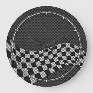 Carbon Fibre Style Racing Flag Checkers Wave Print Grote Klok