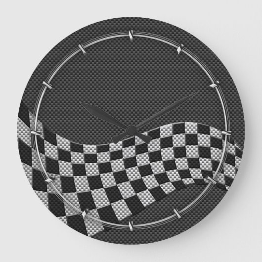 Carbon Fibre Style Racing Flag Checkers Wave Print Grote Klok (Voorkant)