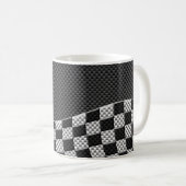 Carbon Fibre Style Racing Flag Checkers Wave Print Koffiemok (Voorkant rechts)