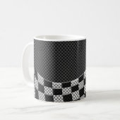Carbon Fibre Style Racing Flag Checkers Wave Print Koffiemok (Voorkant links)