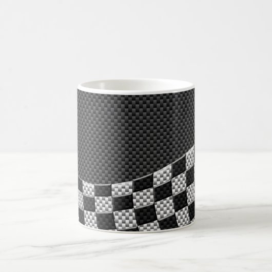 Carbon Fibre Style Racing Flag Checkers Wave Print Koffiemok (Center)