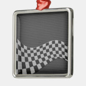 Carbon Fibre Style Racing Flag Checkers Wave Print Metalen Ornament (Links)