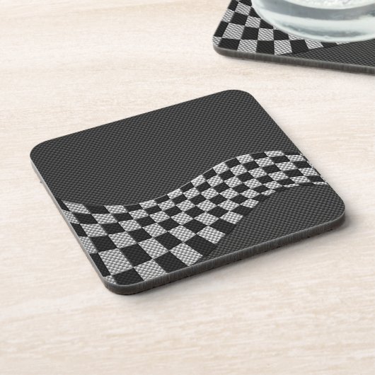 Carbon Fibre Style Racing Flag Checkers Wave Print Onderzetter (Linkerzijde)