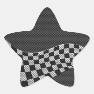 Carbon Fibre Style Racing Flag Checkers Wave Print Ster Sticker