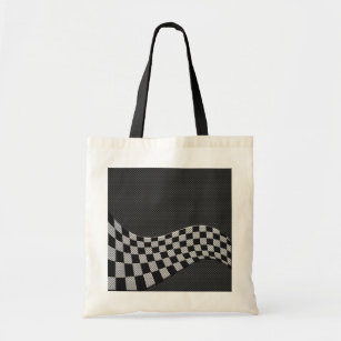 Carbon Fibre Style Racing Flag Checkers Wave Print Tote Bag