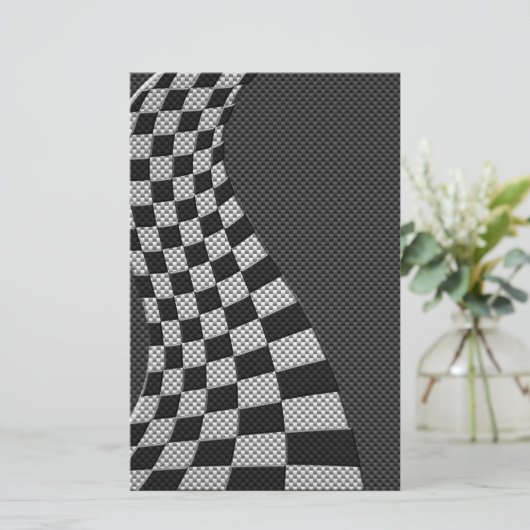 Carbon Fibre Style Racing Flag Wave Print Briefpapier (Staand voorkant)
