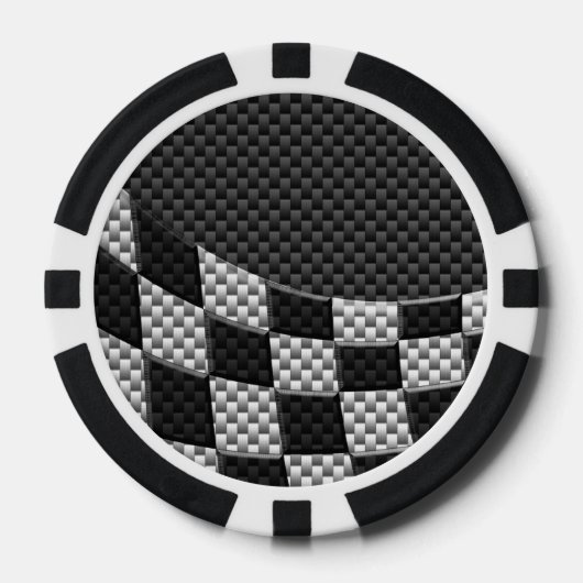Carbon Fibre Style Racing Flag Wave Print Poker Chips (Voorkant)