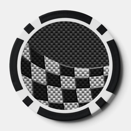 Carbon Fibre Style Racing Flag Wave Print Poker Chips (Achterkant)