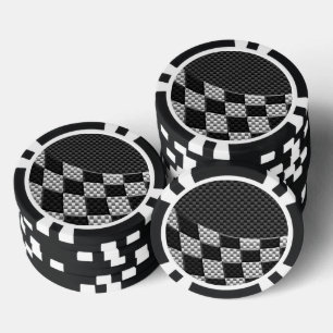 Carbon Fibre Style Racing Flag Wave Print Poker Chips
