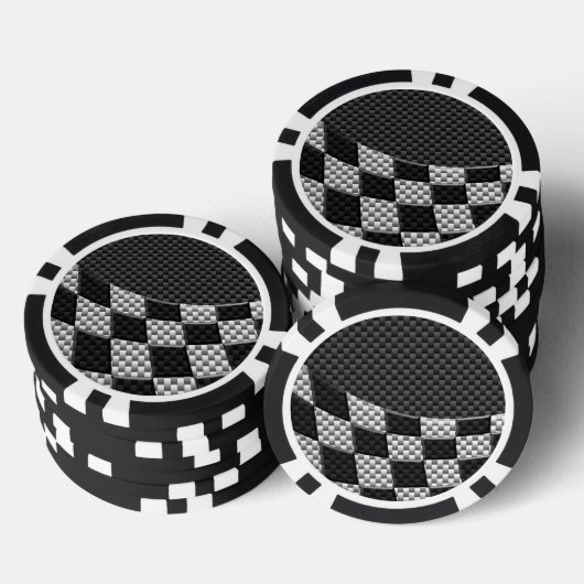 Carbon Fibre Style Racing Flag Wave Print Poker Chips (Opstapeling)
