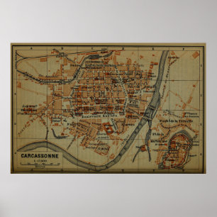  Carcassonne France Map (1895) Poster