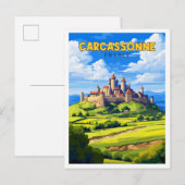 Carcassonne Frankrijk vintage reisillustratie Briefkaart (Voorkant / Achterkant)