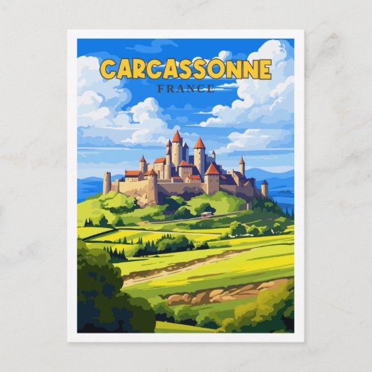 Carcassonne Frankrijk vintage reisillustratie Briefkaart (Voorkant)