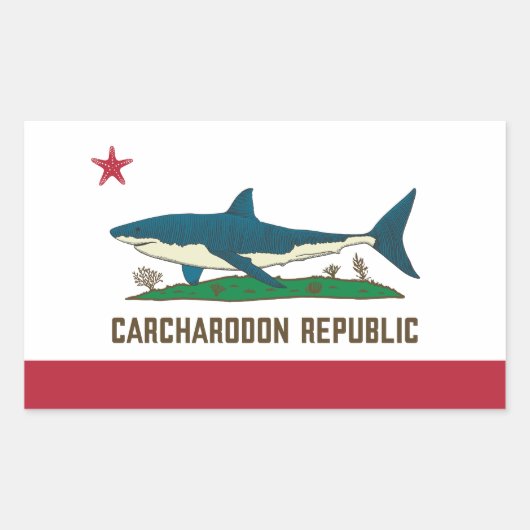 Carcharodon Republic California Flag White Shark Rechthoekige Sticker (Voorkant)
