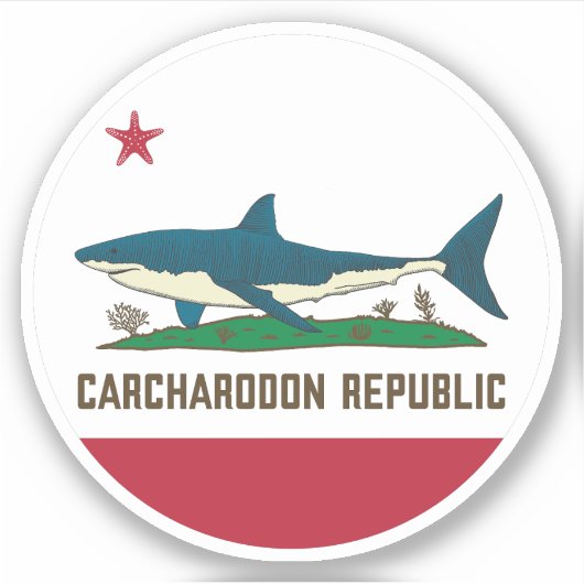 Carcharodon Republic California Flag White Shark Sticker (Voorkant)