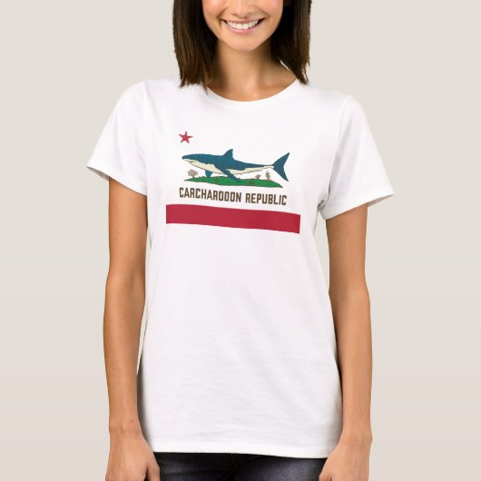 Carcharodon Republic California Flag White Shark T-shirt (Voorkant)
