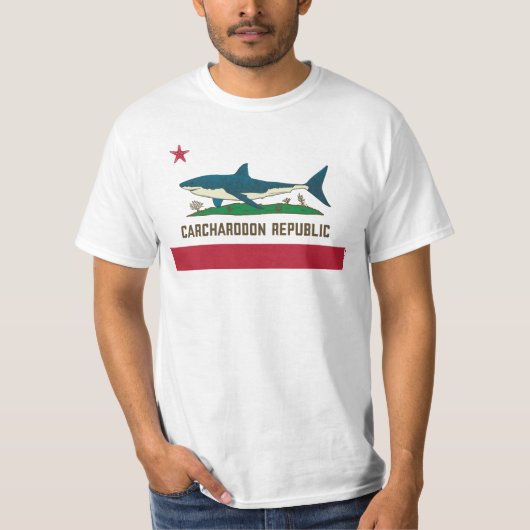 Carcharodon Republic California Flag White Shark T-shirt (Voorkant)