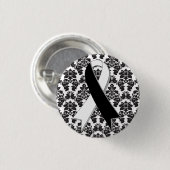 Carcinoïde kanker Damask Black en White Ribbon Ronde Button 3,2 Cm (Voorkant /achterkant)