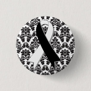 Carcinoïde kanker Damask Black en White Ribbon Ronde Button 3,2 Cm