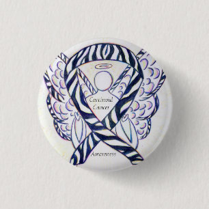 Carcinoïde kankerwaarschuwing Ribbon Angel - Aang Ronde Button 3,2 Cm