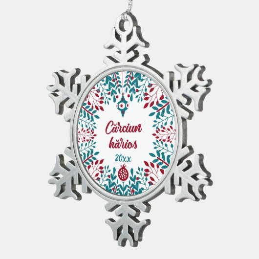 Cărciun hărios, Aromanian Vlach-kerstgroet Tin Sneeuwvlok Ornament (Rechts)
