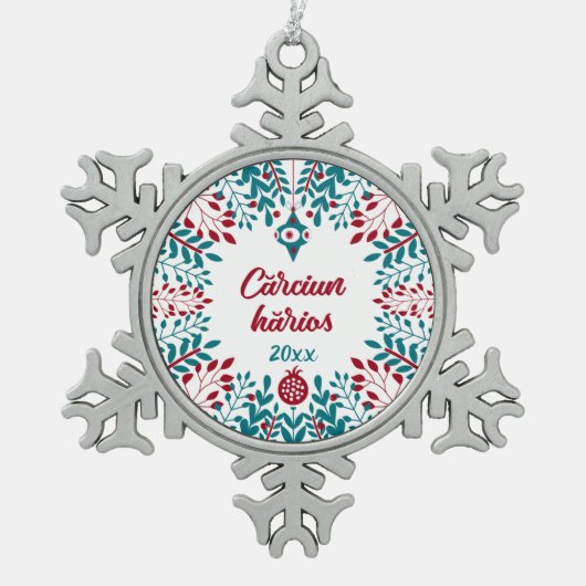 Cărciun hărios, Aromanian Vlach-kerstgroet Tin Sneeuwvlok Ornament (Voorkant)