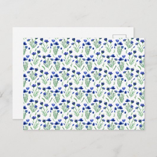 Card (10,8 x 14,2 cm) - Blue Floral Pattern Briefkaart (Voorkant / Achterkant)